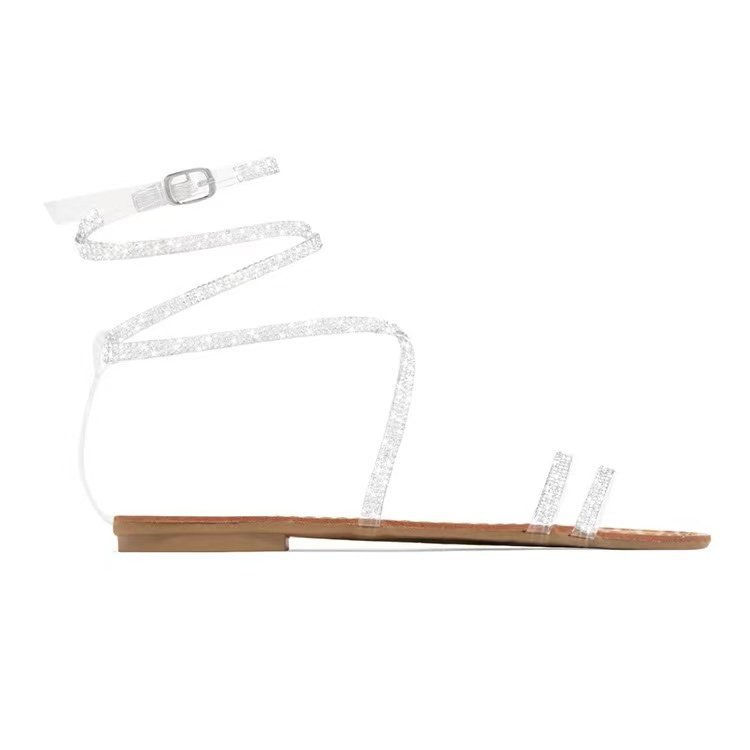 Thumbnail: New Flat With Large Size Winding Belt Rhinestones Womens Sandals