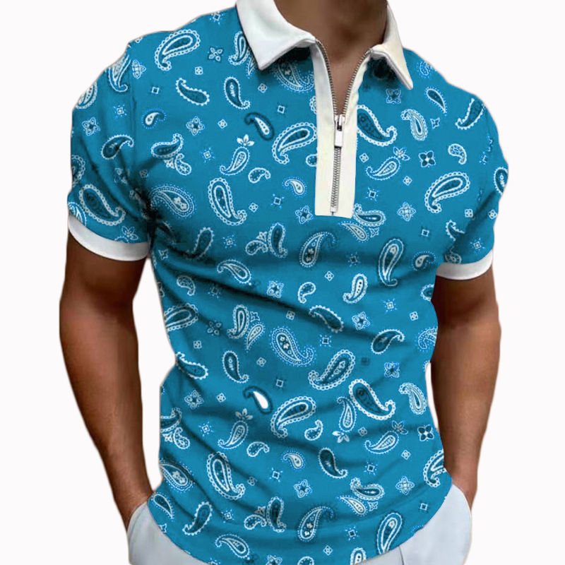 Thumbnail: Mens Half Zipper Bandana Design Printed Polo Shirts