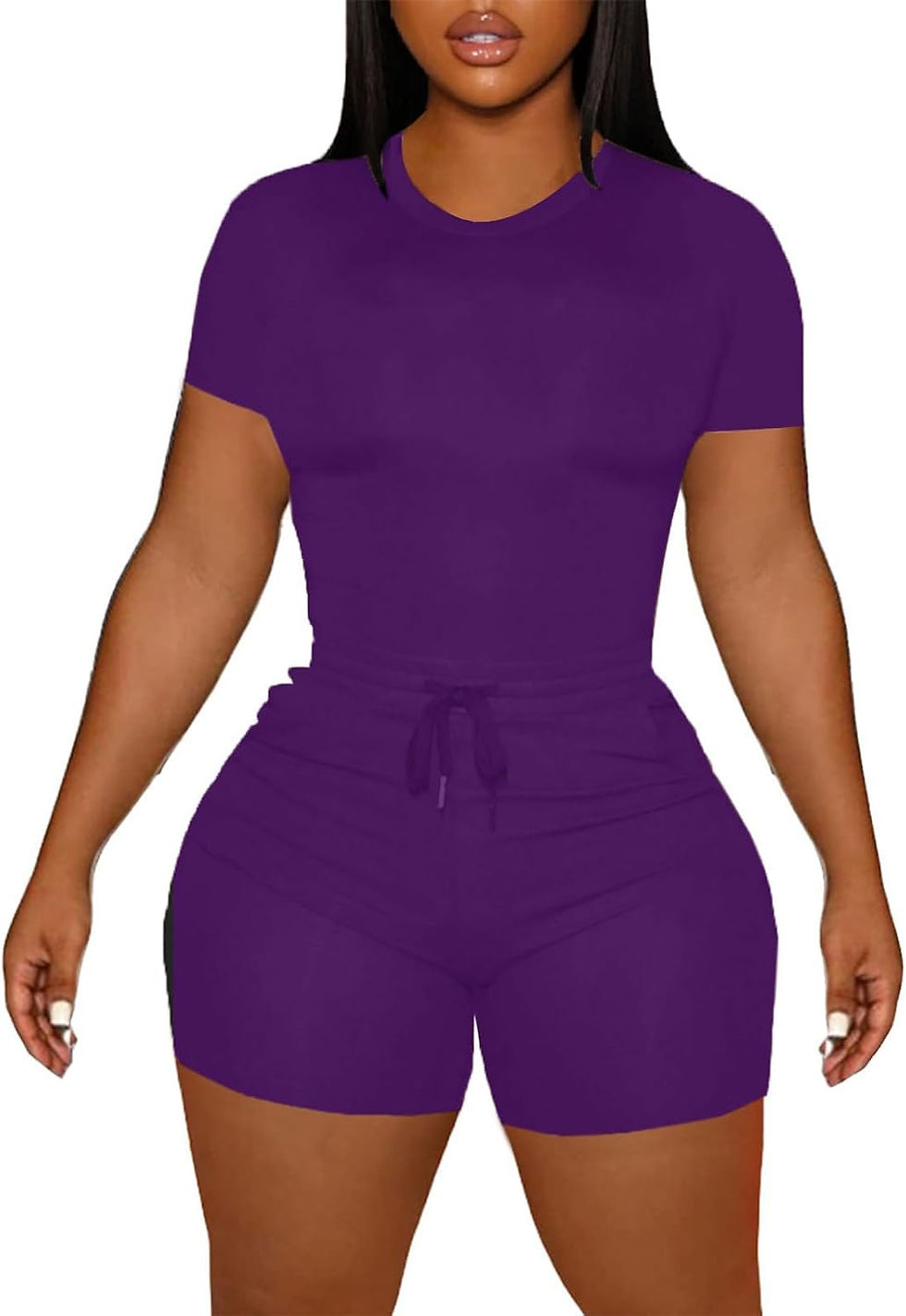 Thumbnail: LovelyWholesale Women's Summer 2 Piece Outfits Skinny Shorts Tracksuit Sets