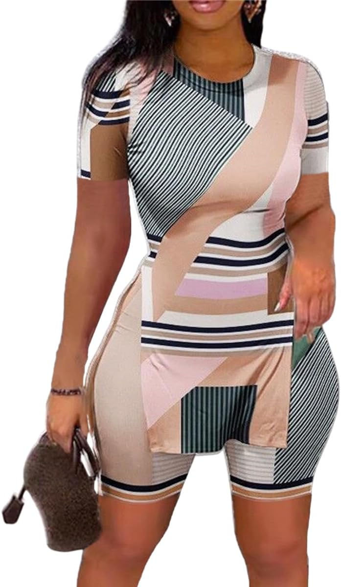 Thumbnail: Summer 2 Piece Outfits for Women Short Sleeve Tunic Top and Shorts Tracksuit Se