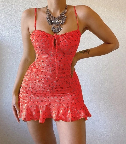 Thumbnail: 2021 Summer Explosions Sexy Floral Suspenders Chest Open Women Dress