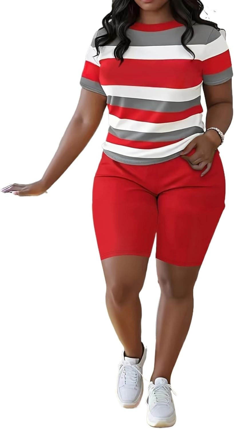 Thumbnail: HBQ Women 2 Piece Outfits Summer Sweatsuits Slim Fit Track Suits Biker Short Wo