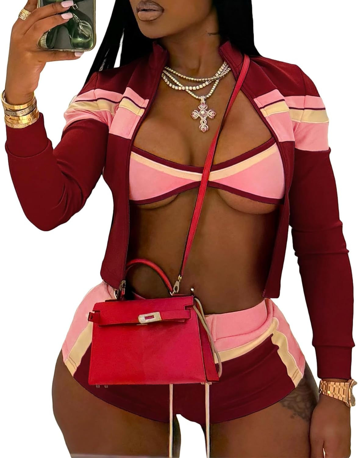 SHINFY Sweatsuits Women 3 Piece Outfits Tracksuit Long Sleeve Workout Jacket Bo