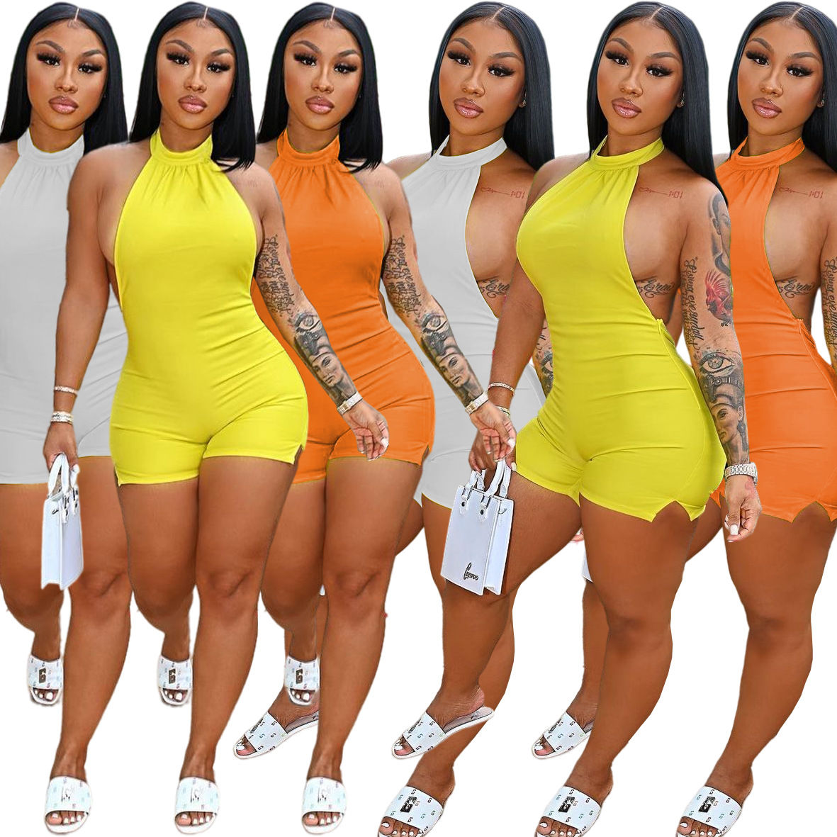 Backless One Piece Biker Shorts Rompers Womens Spring Summer Short Jumpsuit