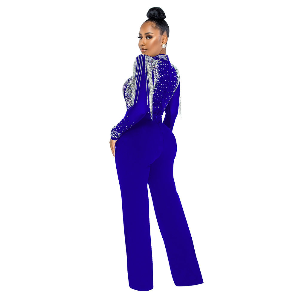 Thumbnail: Sexy Casual High-Neck See-Through Elegant Trousers Tassel Jumpsuit Women