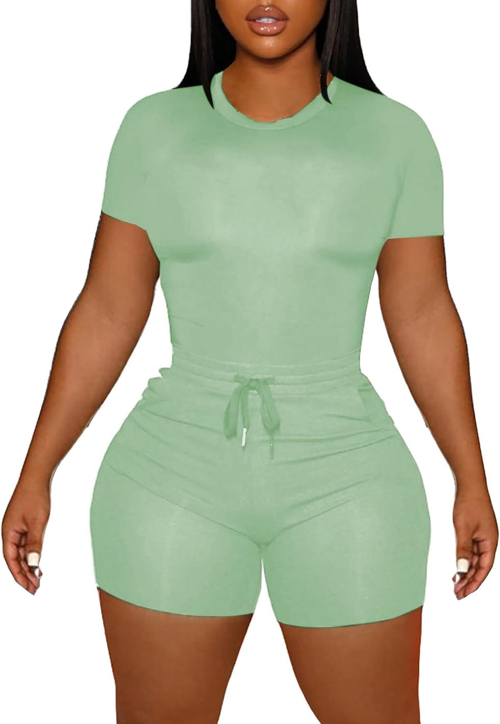 Thumbnail: LovelyWholesale Women's Summer 2 Piece Outfits Skinny Shorts Tracksuit Sets