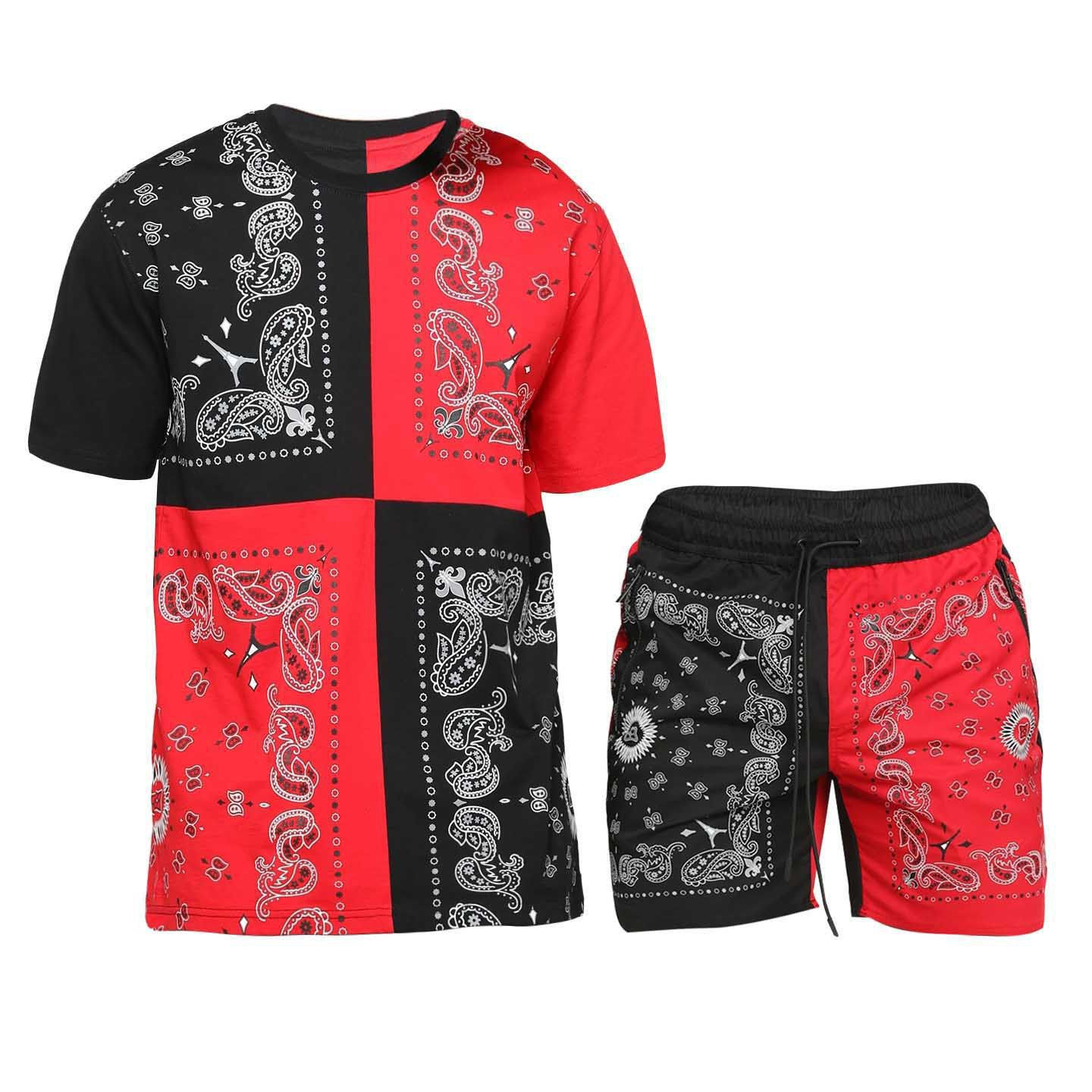 Men Short Sets Patchwork Bandana Jogging Suit for Men Two Piece Short Set