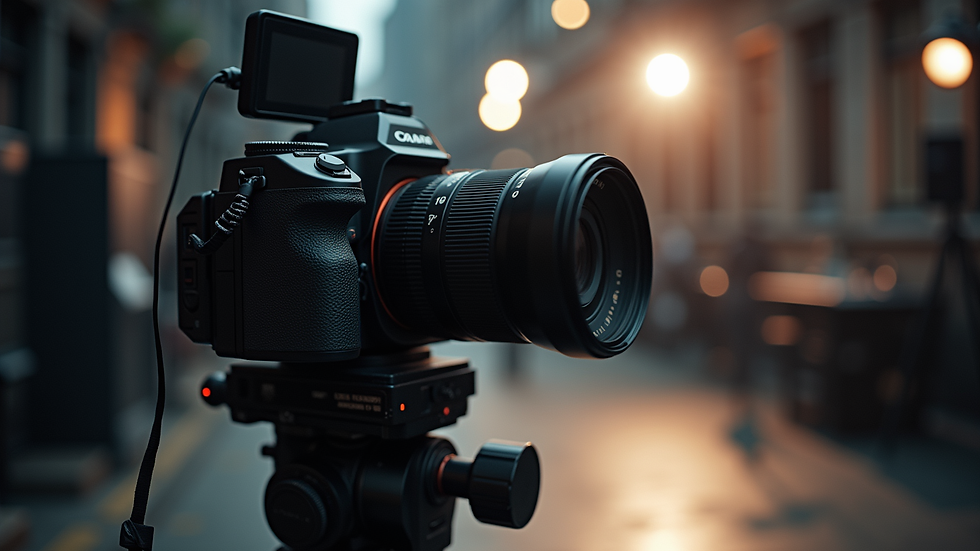 Eye-level view of a professional camera setup in a photo studio