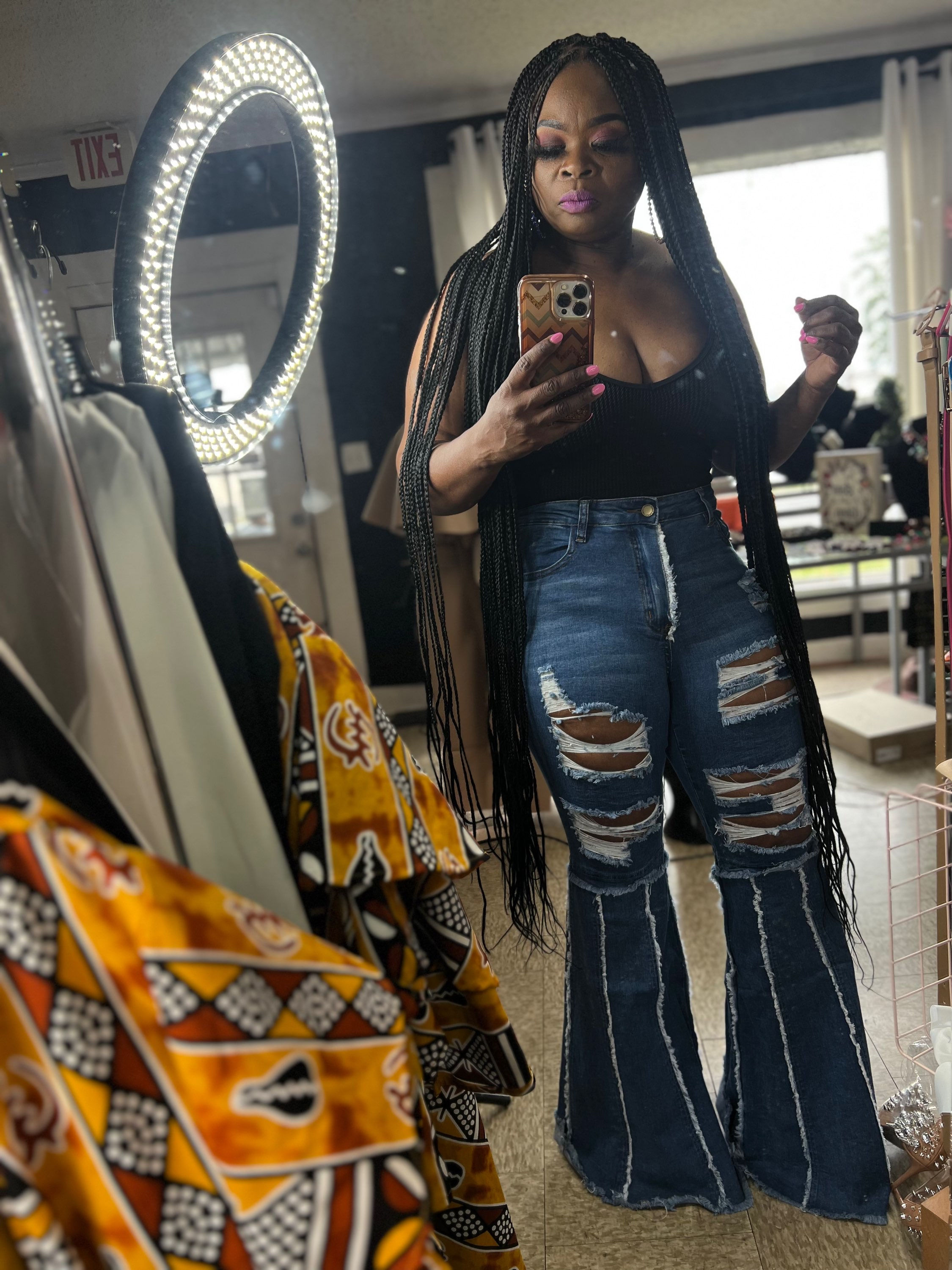 Ripped denim  flare out jeans 