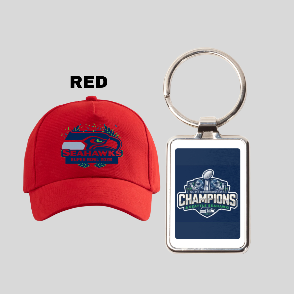 Seattle Seahawks Red Cap & Keychains