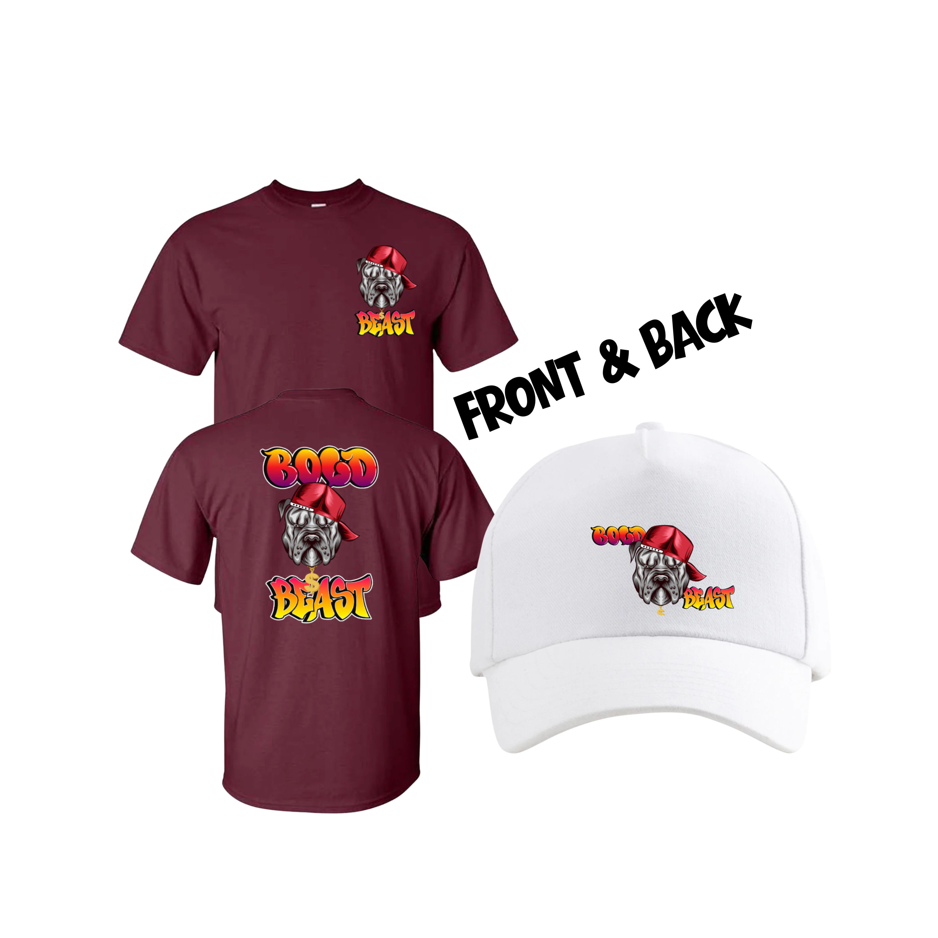 The Bold Beast Maroon T-Shirt Bundle- White Cap 1/2 price