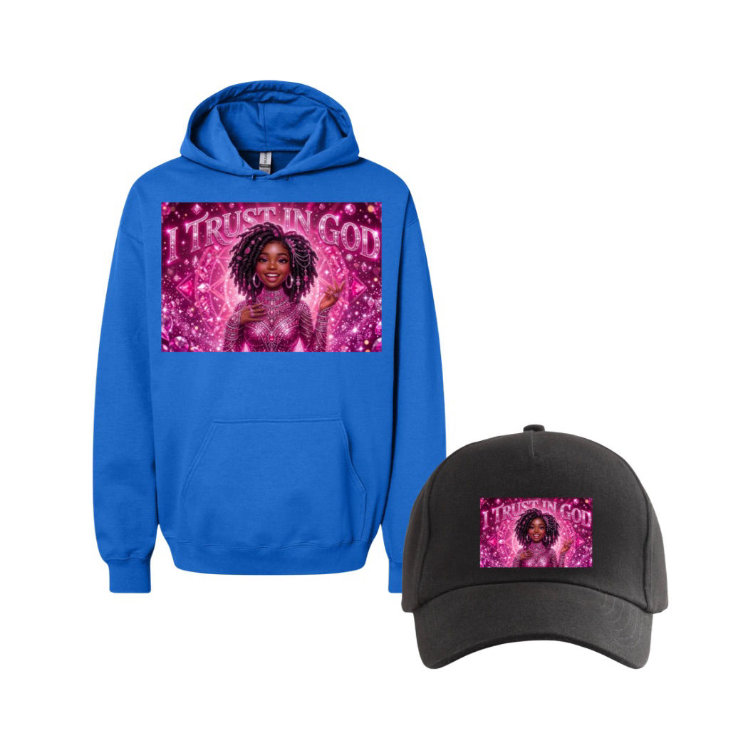 1- I Trust in God Royal Blue Hoodie & 1 Black Cap