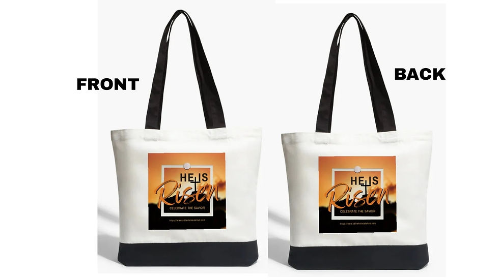 Thumbnail: “He is Risen “  Tote Bag#2 (white, white & brown) no logo 