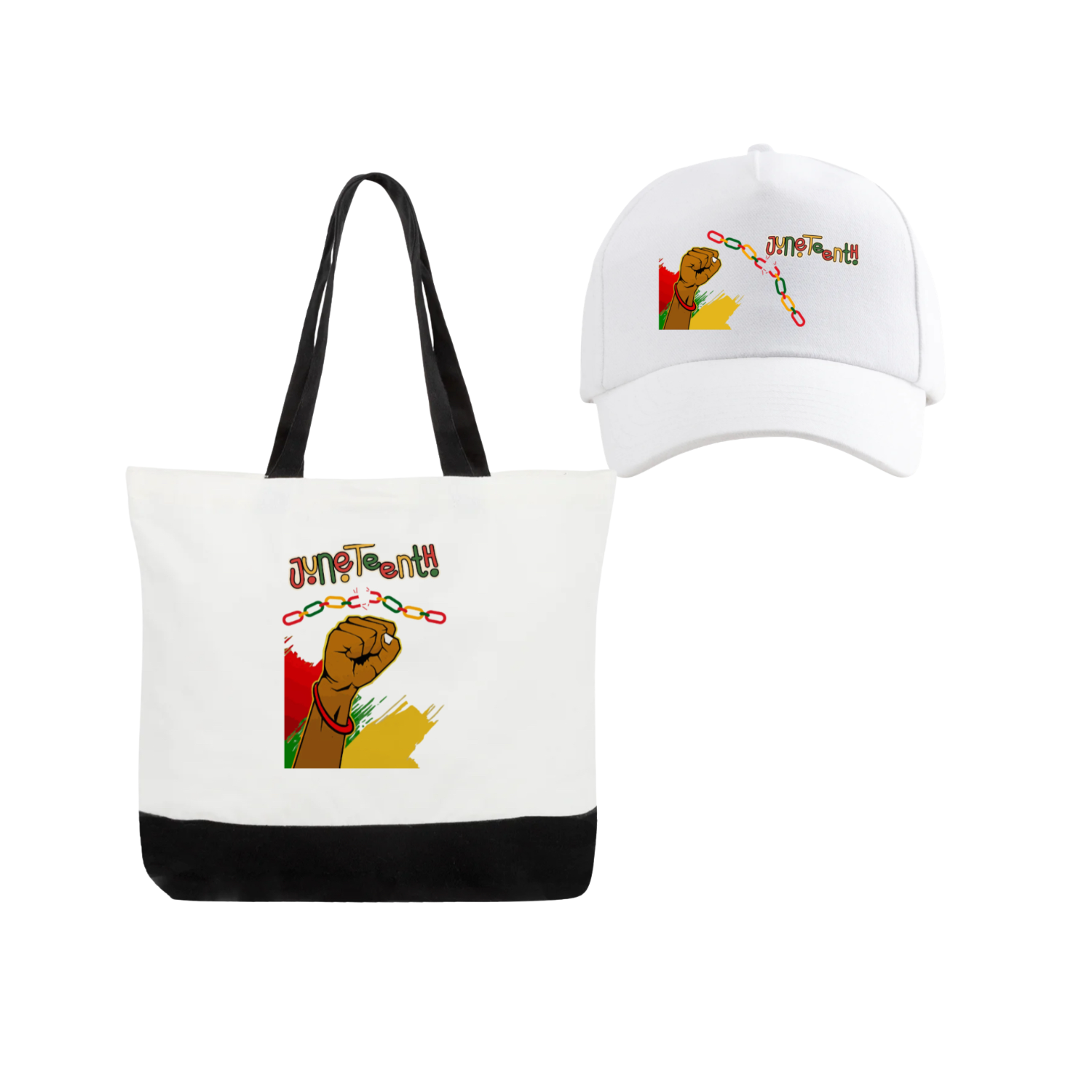 Juneteenth Tote Bag & Cap -#2 (white)
