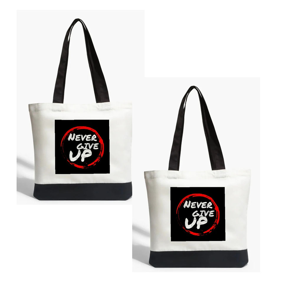 Thumbnail: Never Give Up Tote Bag#3 (white, black, front & back design)