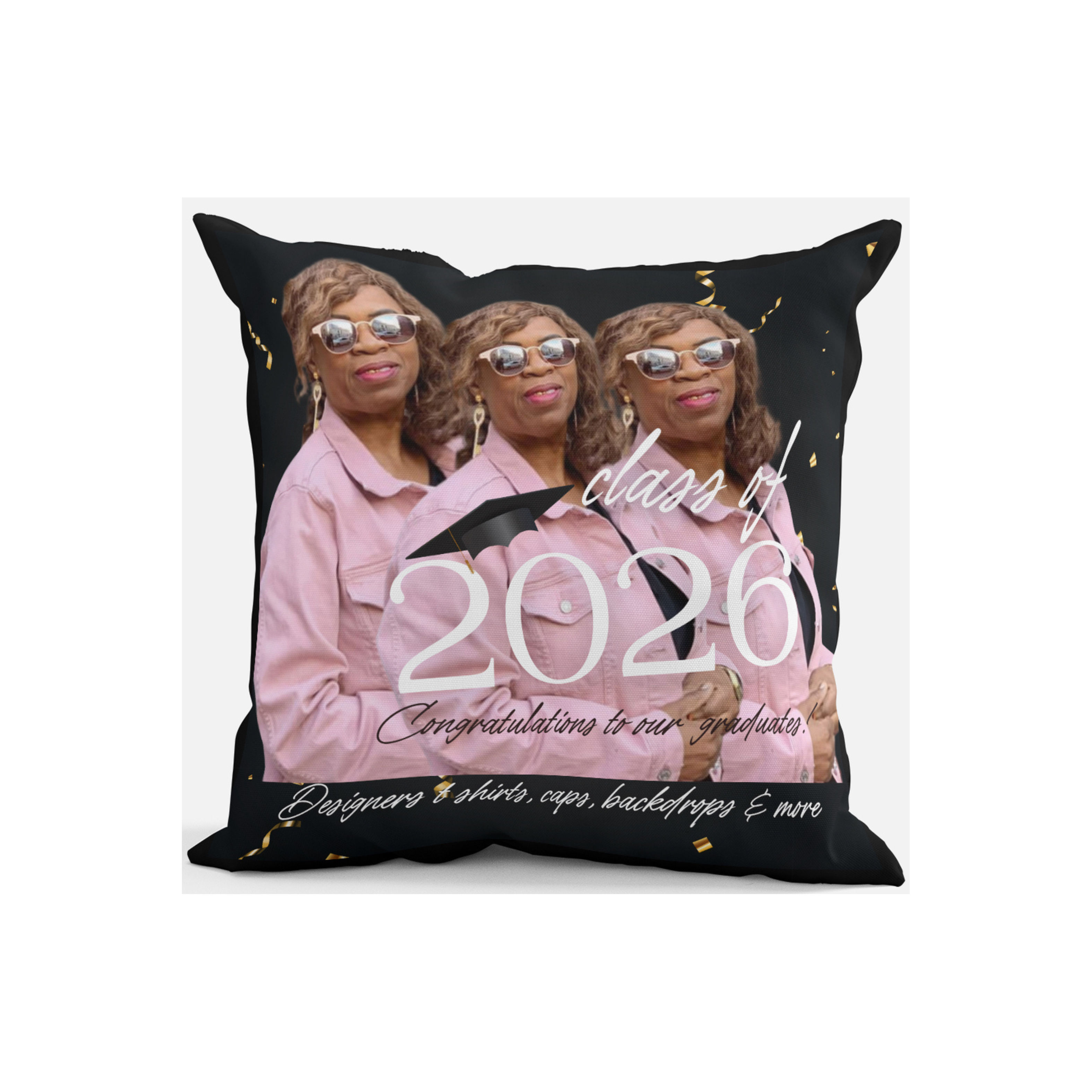 Mock up; Class of 2026” Pillow #1 (black) with image