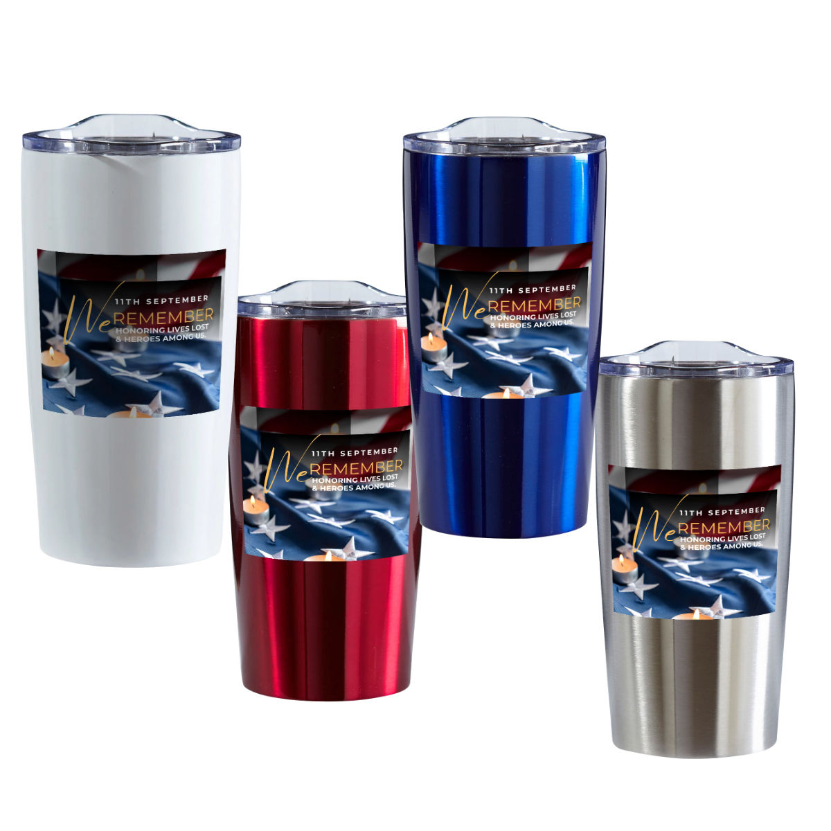 4- Count September 11 Tumblers (white, red, blue, silver)