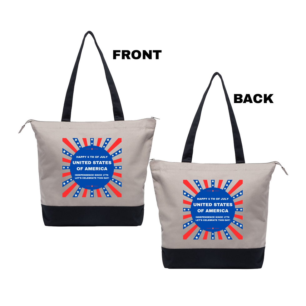 Thumbnail: Happy 4 th of July Tote Bag#1 (black & grey)