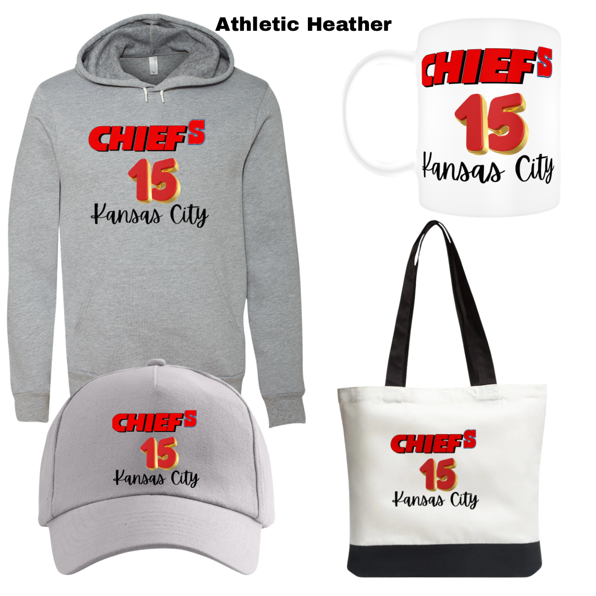  1 Kansas City Chiefs Sweatshirt Athletic Heather  Hoodie, 1 Tote bag, 1 Grey & 