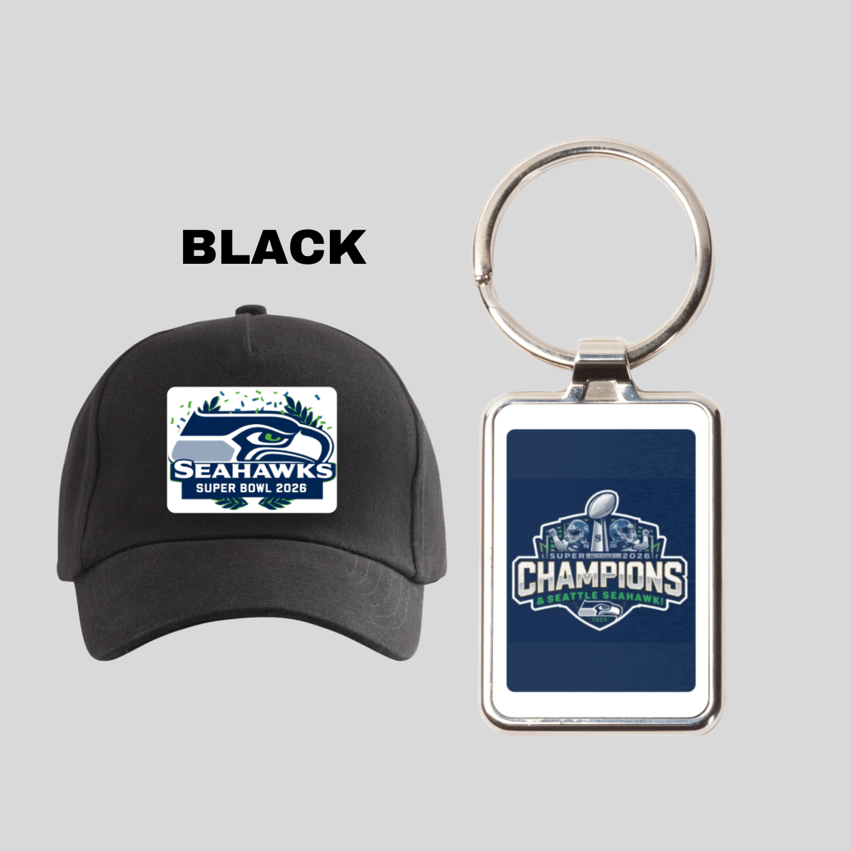 Seattle Seahawks Black Cap & Keychains