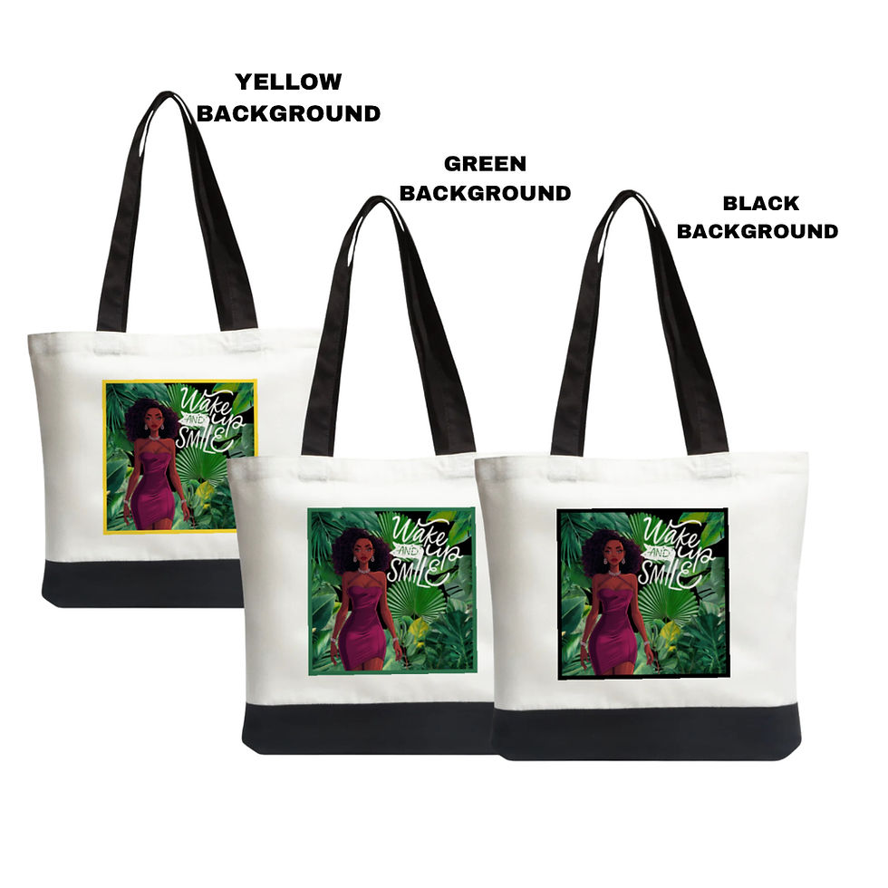 Thumbnail: “Wake up & Smile”Tote Bag#3 (white, black)