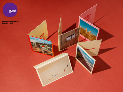 Picky Chrissy Cards on red studio background