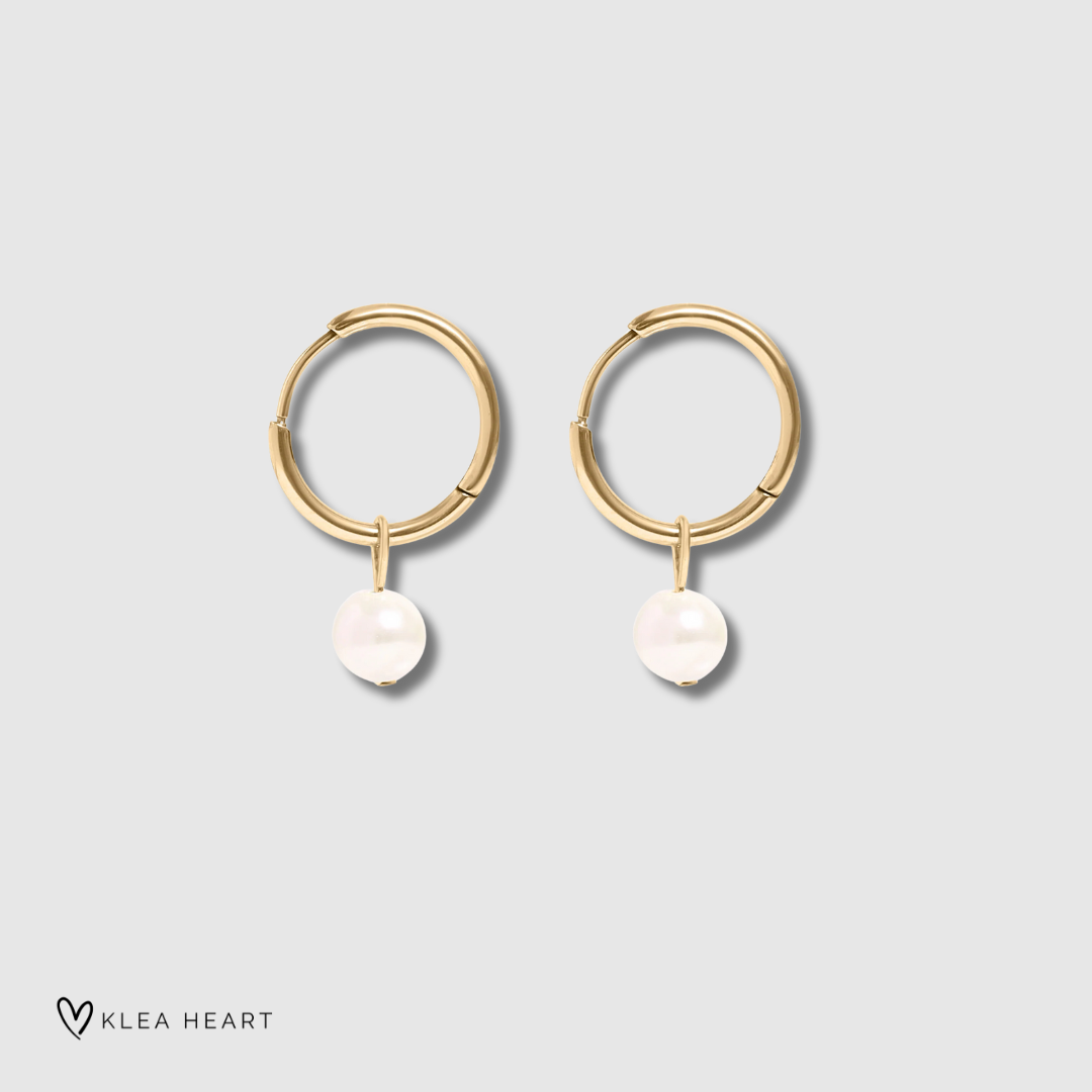 Earrings Hoop with Pearl Pendant | Gold