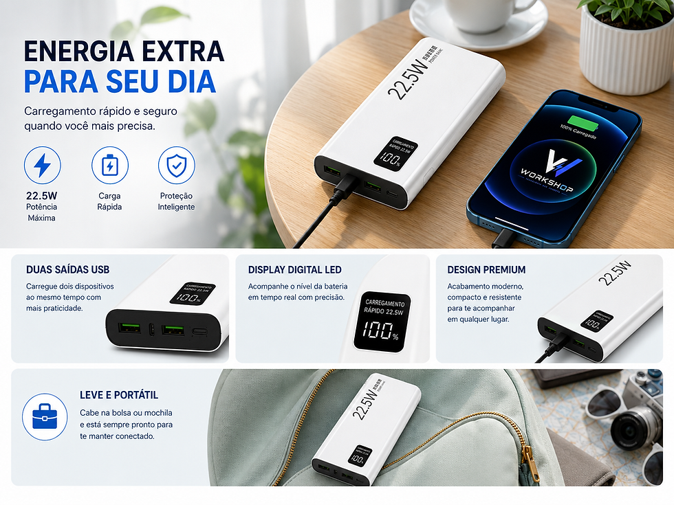 Miniatura: 2 Por 230 | Power Bank 20000mAh Portátil Com Tela LCD, Saídas USB