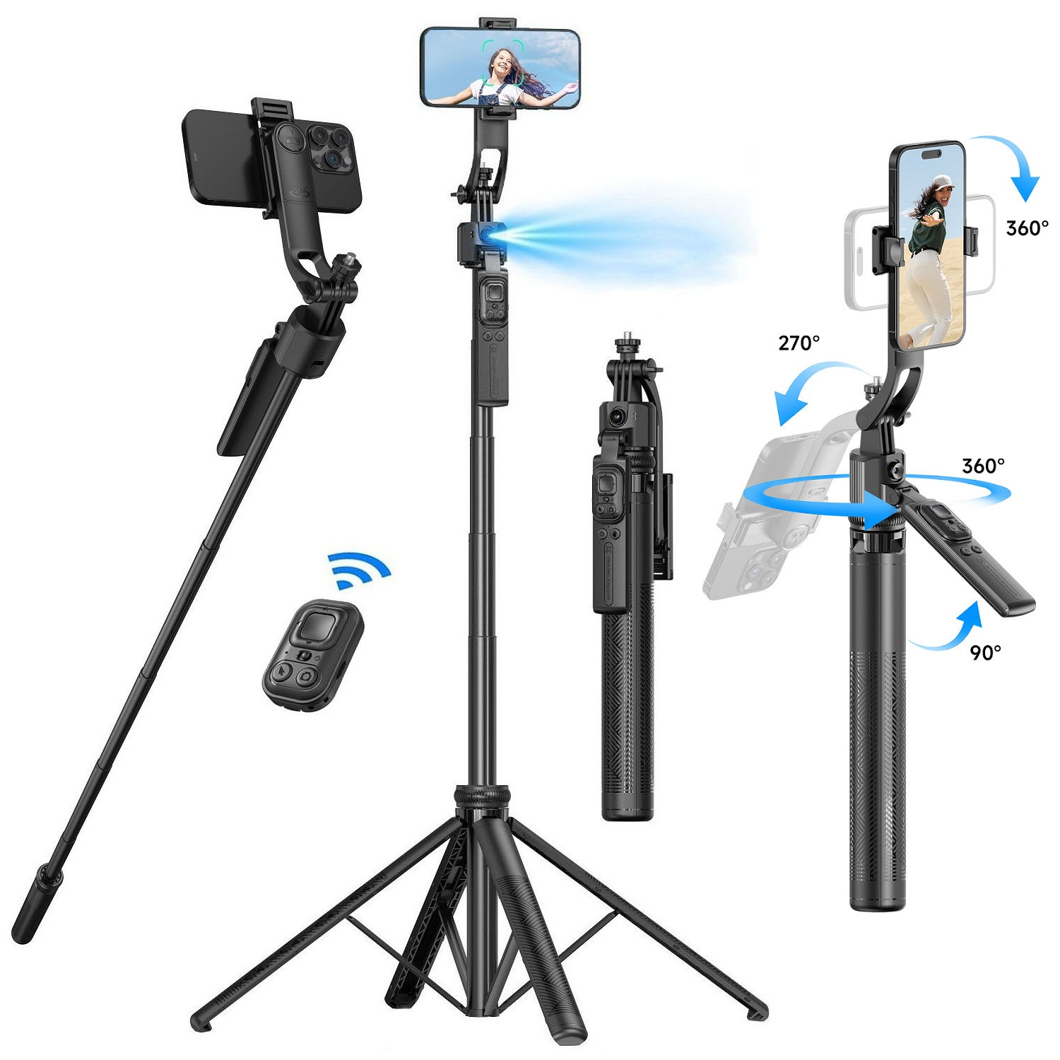 Auto Face Tracking Tripod 360° Rotation Mount 64" Extendable Auto Tracking Phon