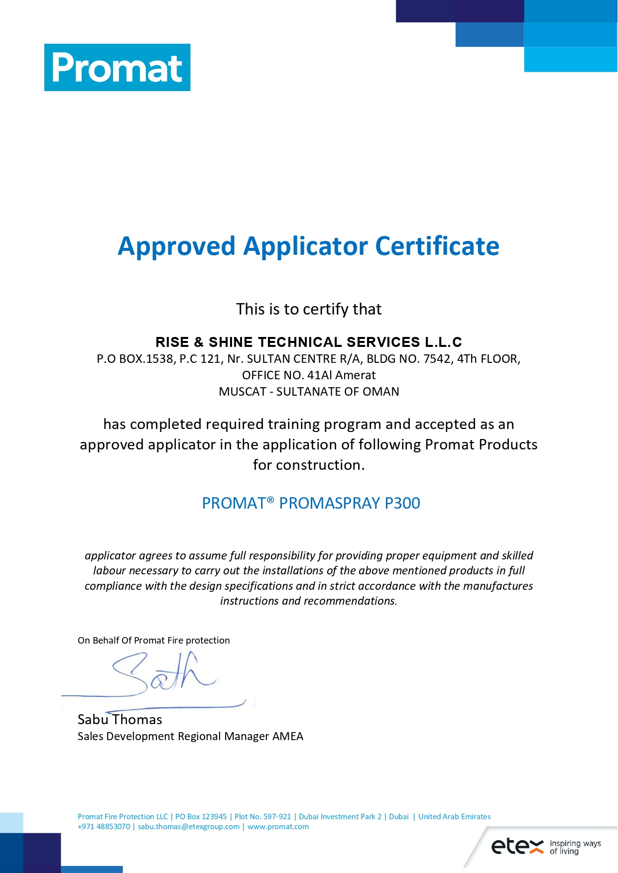 Promat Approved Certificate