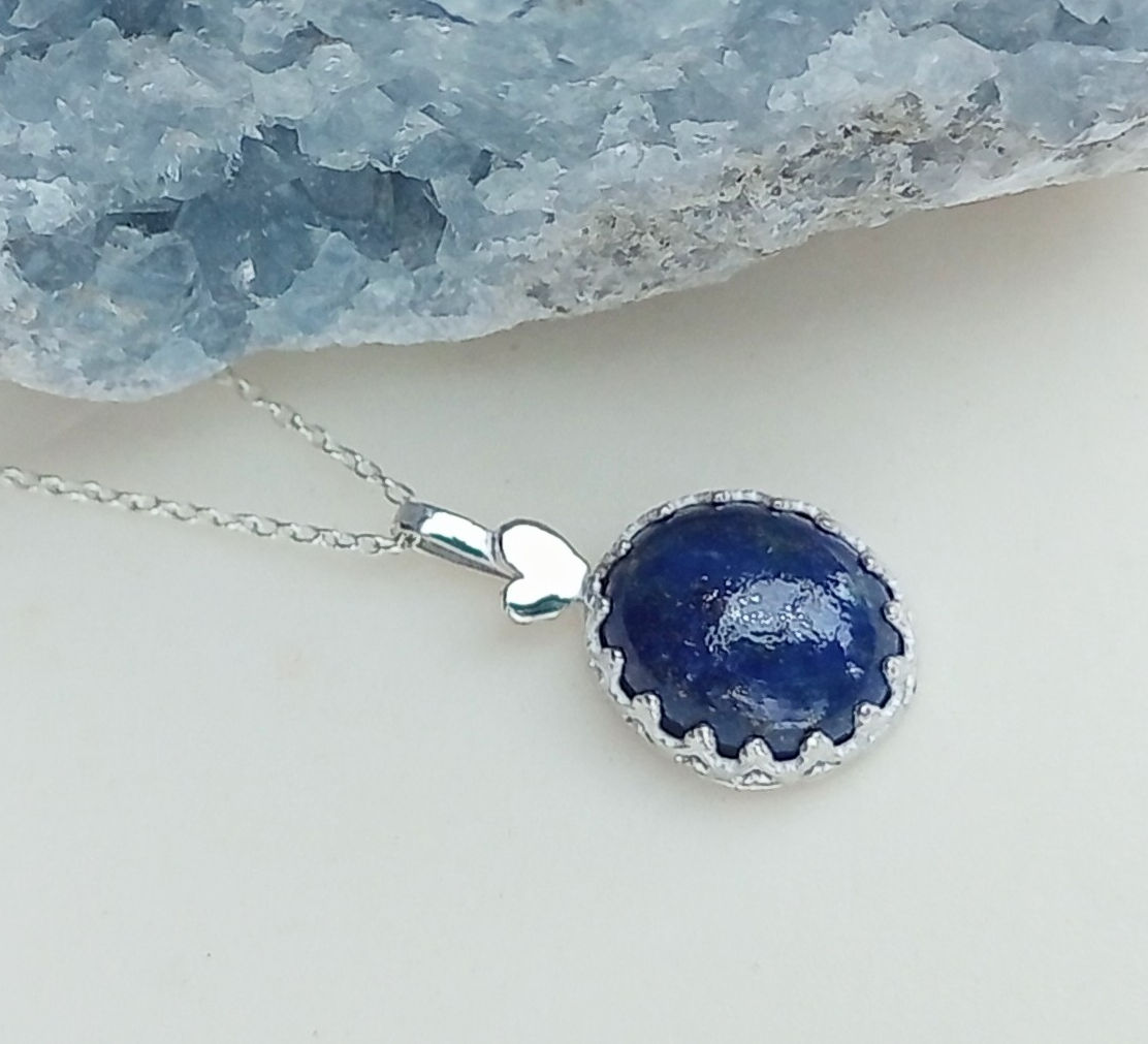 Lapis Lazuli Silver Heart Pendant with 18" Chain