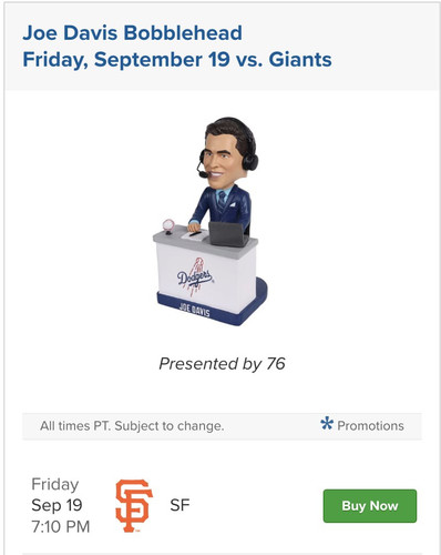 2025 Los Angeles Dodgers Joe Davis Bobblehead 7/6 Presale New