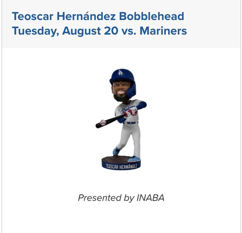 2024 Los Angeles Dodgers Teoscar Hernandez Bobblehead Presale
