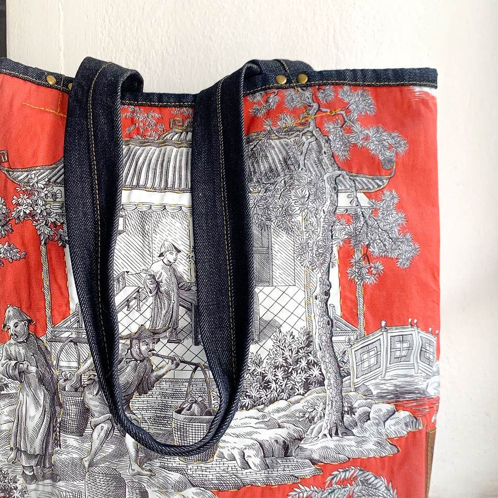 Thumbnail: Toile de Jouy and Denim Shopper