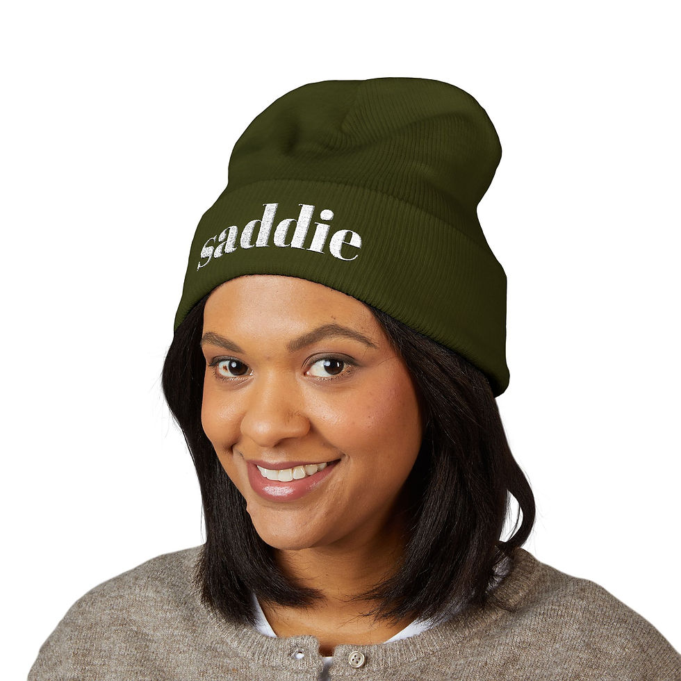 Thumbnail: Embroidered 'saddie' Cuffed Beanie — Minimal Monochrome Knit Hat