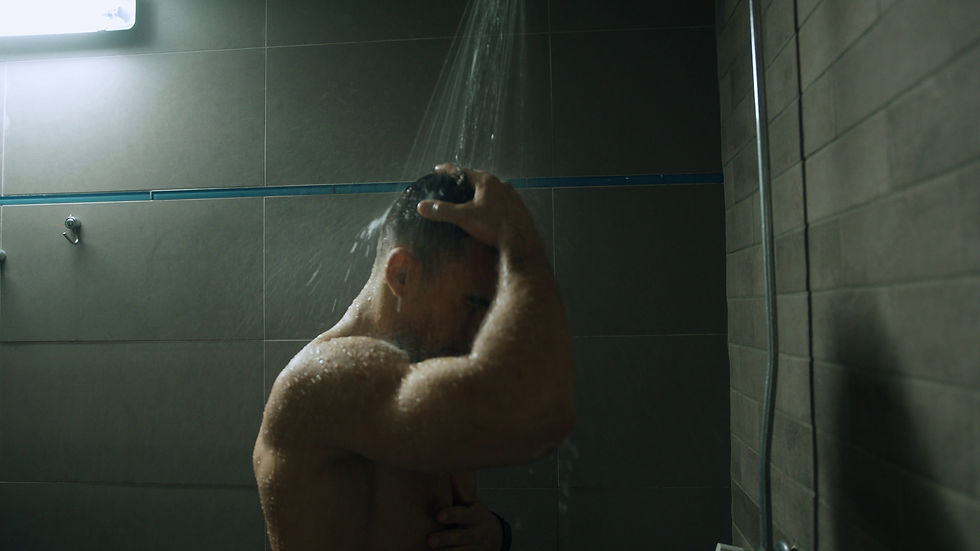 man in shower TEWL is not sweating