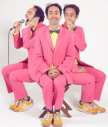 Three versions of Jack are blended together, one singing, one whispering, and one smiling broadly.