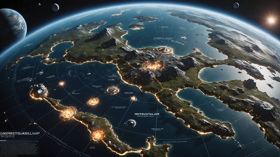 Close-up view of an interstellar map showcasing new missions and lore
