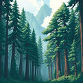 Sequoias and mountains designed to represent the comprehensive service level which caters to investors