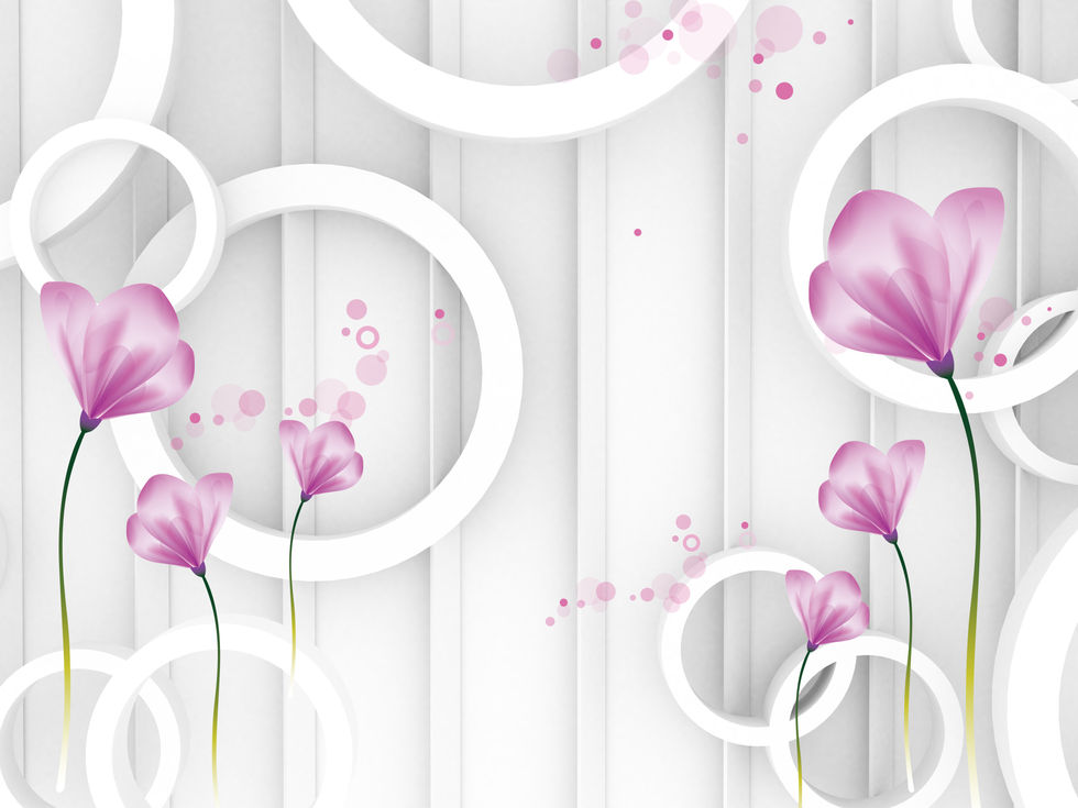 purple flowers are surrounded by white circles on a white background