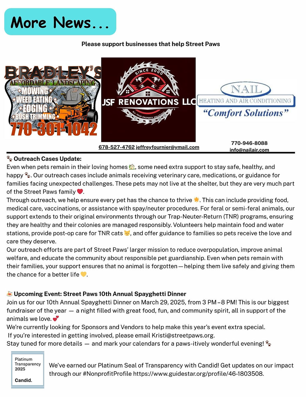 business support, outreach, spaghetti dinner