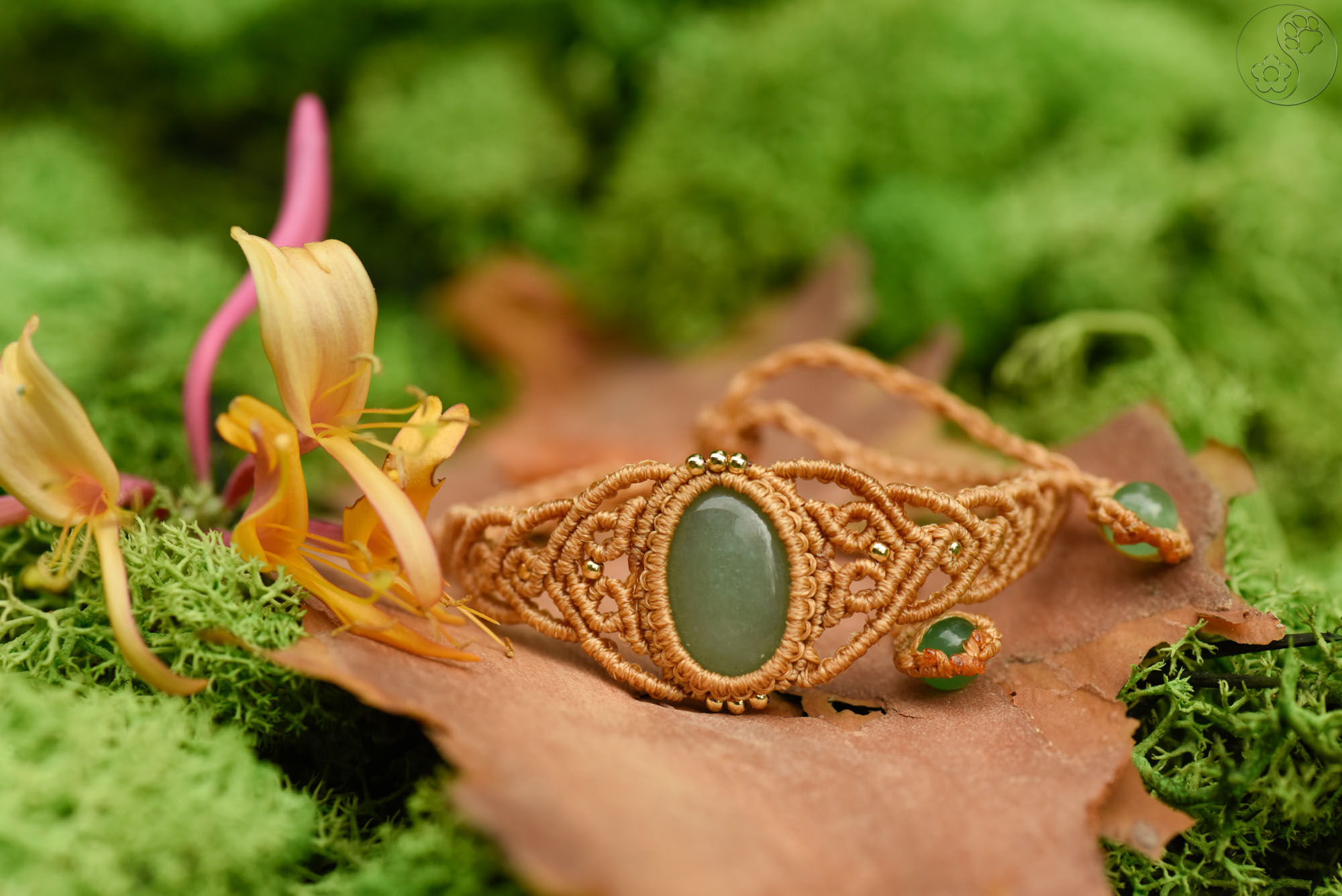 Armband geknüpft, Makramee, Heilstein, grüner Aventurin, verstellbar, alternative Methoden, Steinschmuck