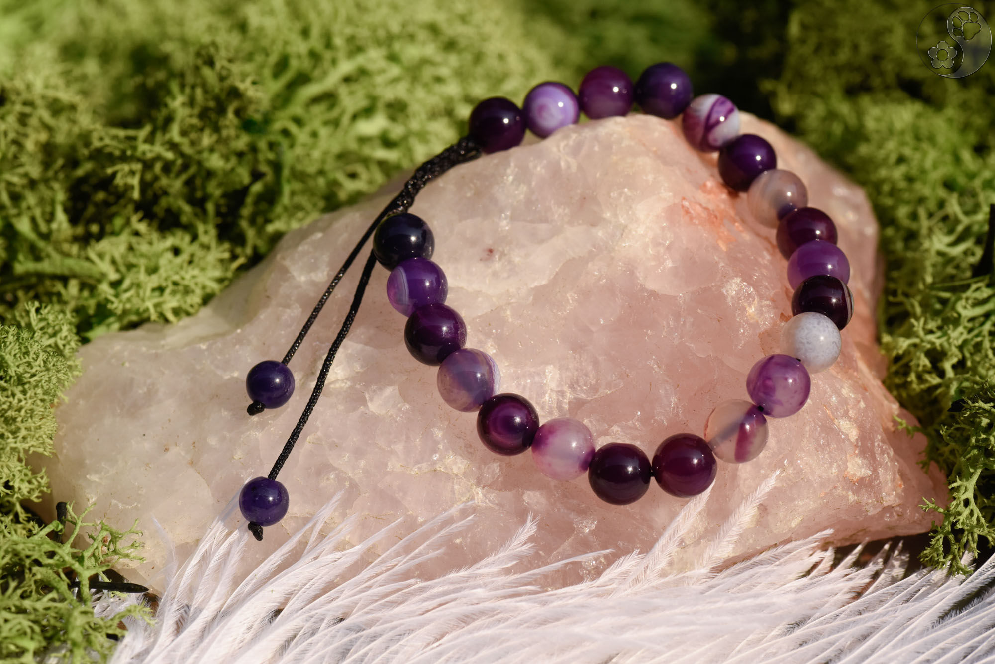 Armband, Heilsteine, Perlen, violetter Achat, geknüpft, verstellbar, alternative Methoden, Steinschmuck