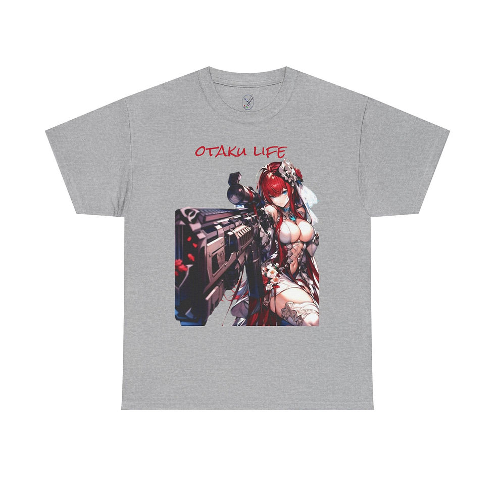 Thumbnail: Grey Otaku T-shirt with Otaku Life Gun-Girl anime design