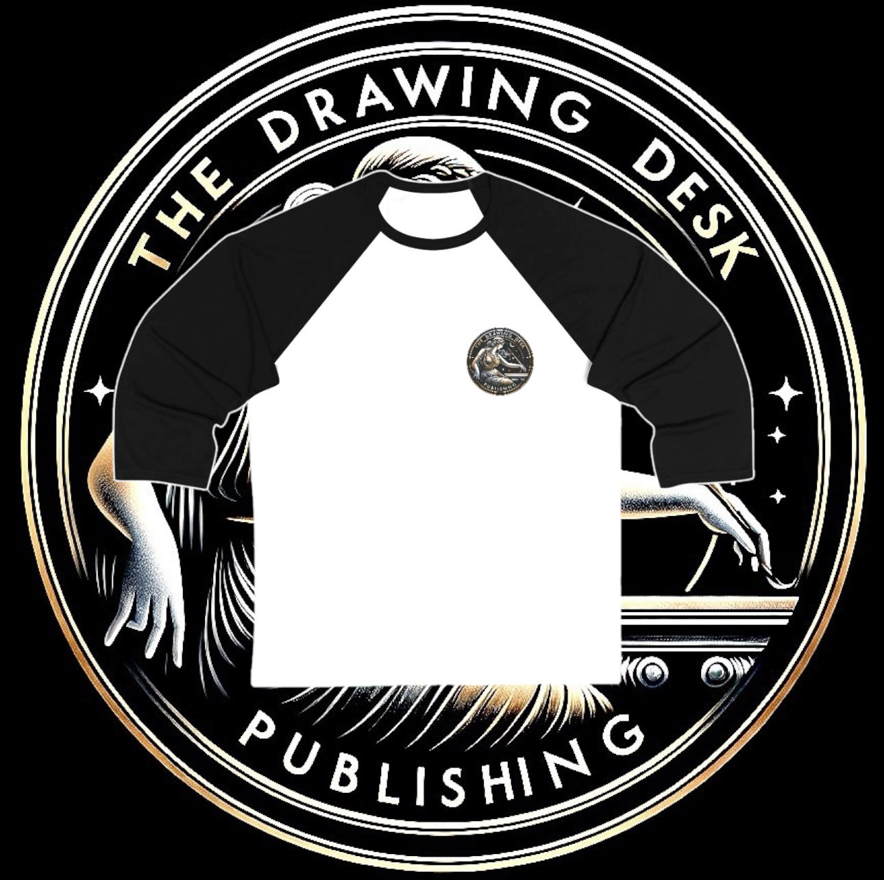 The Drawing Desk Logo T-shirt baseball tee graphic.