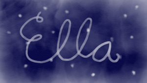 Cursive name "Ella" in white, written against a dark blue night sky with scattered white snowflakes. Magical and calm atmosphere.