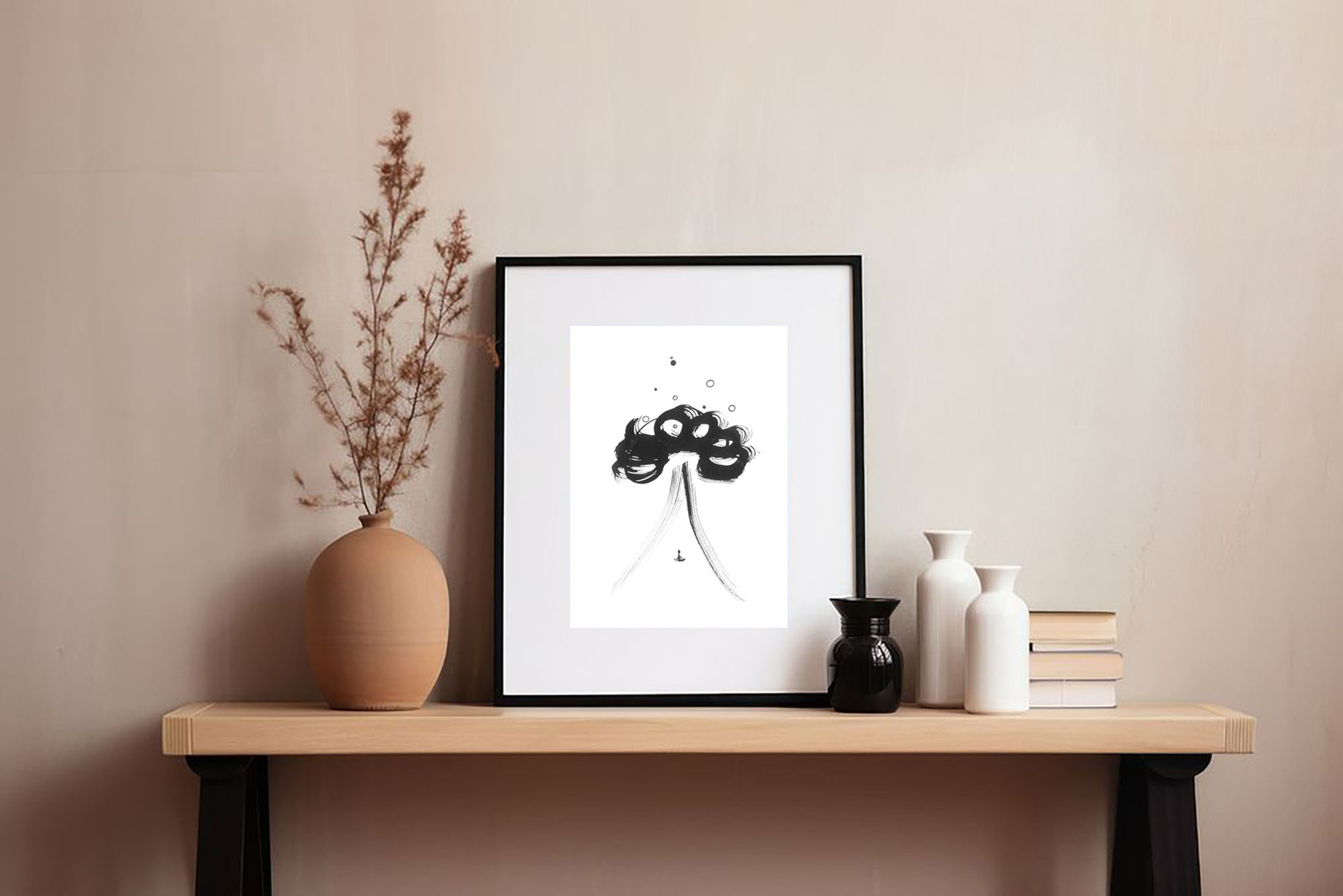 contemporary minimalist art print featuring bubbles, reflecting themes of soulmate love and connection, perfect home decor