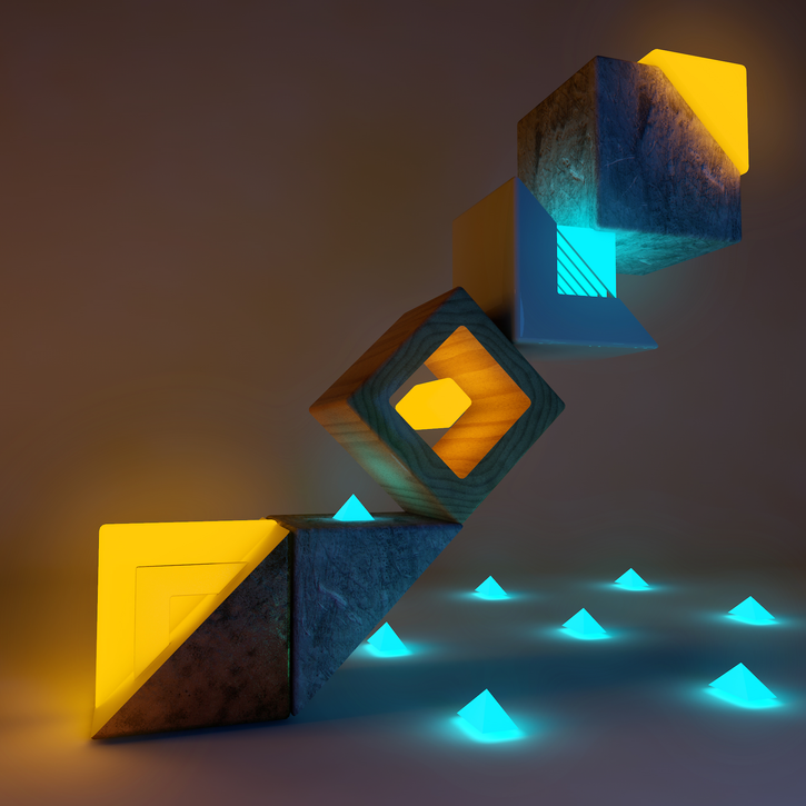 3D Design Pyramids, Cube, Glass, Stone