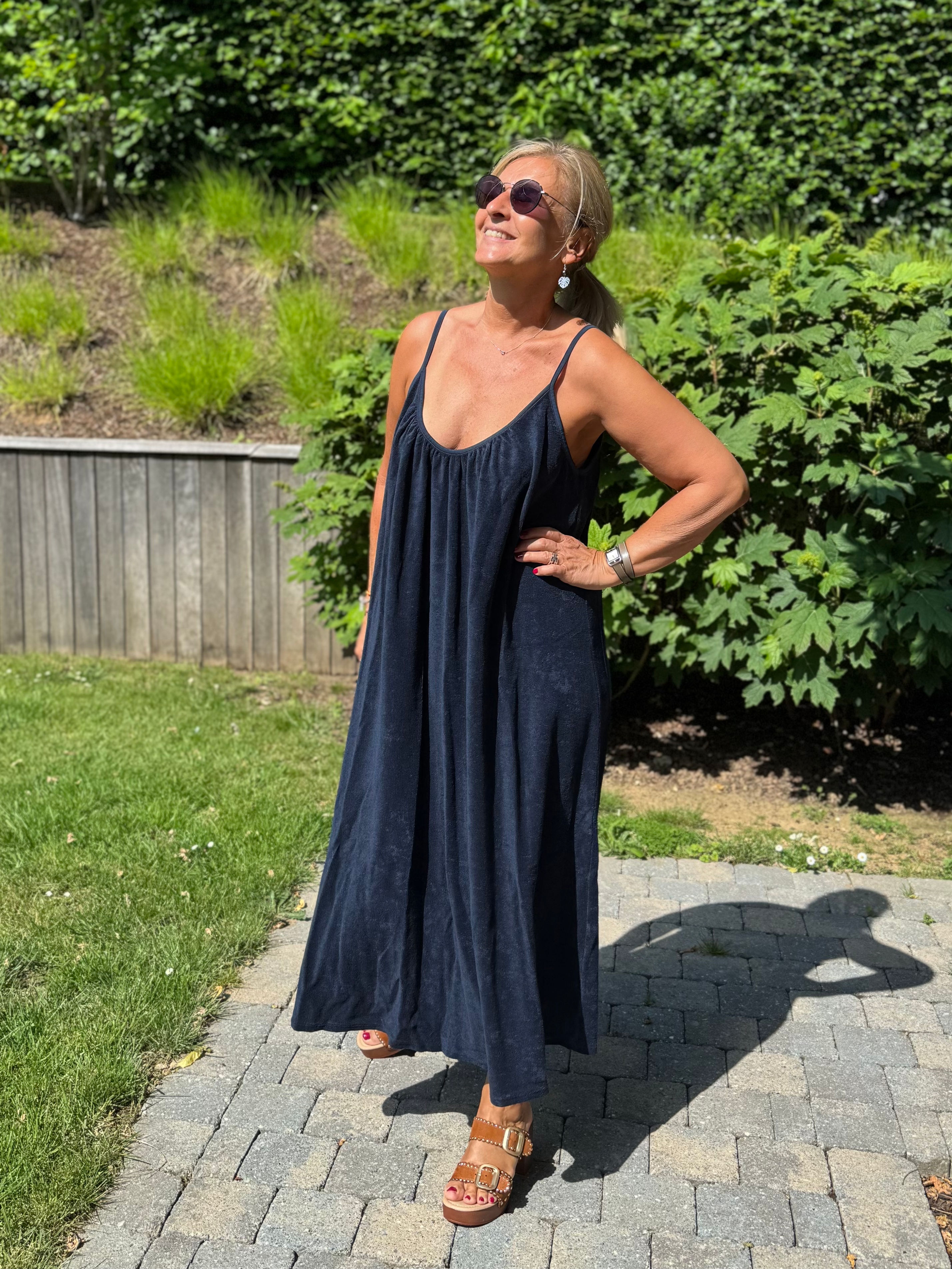 Robe longue éponge bleu marine
