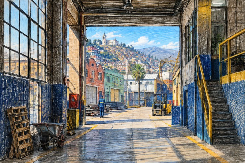 Urban Views During An Interior Circulation Space In